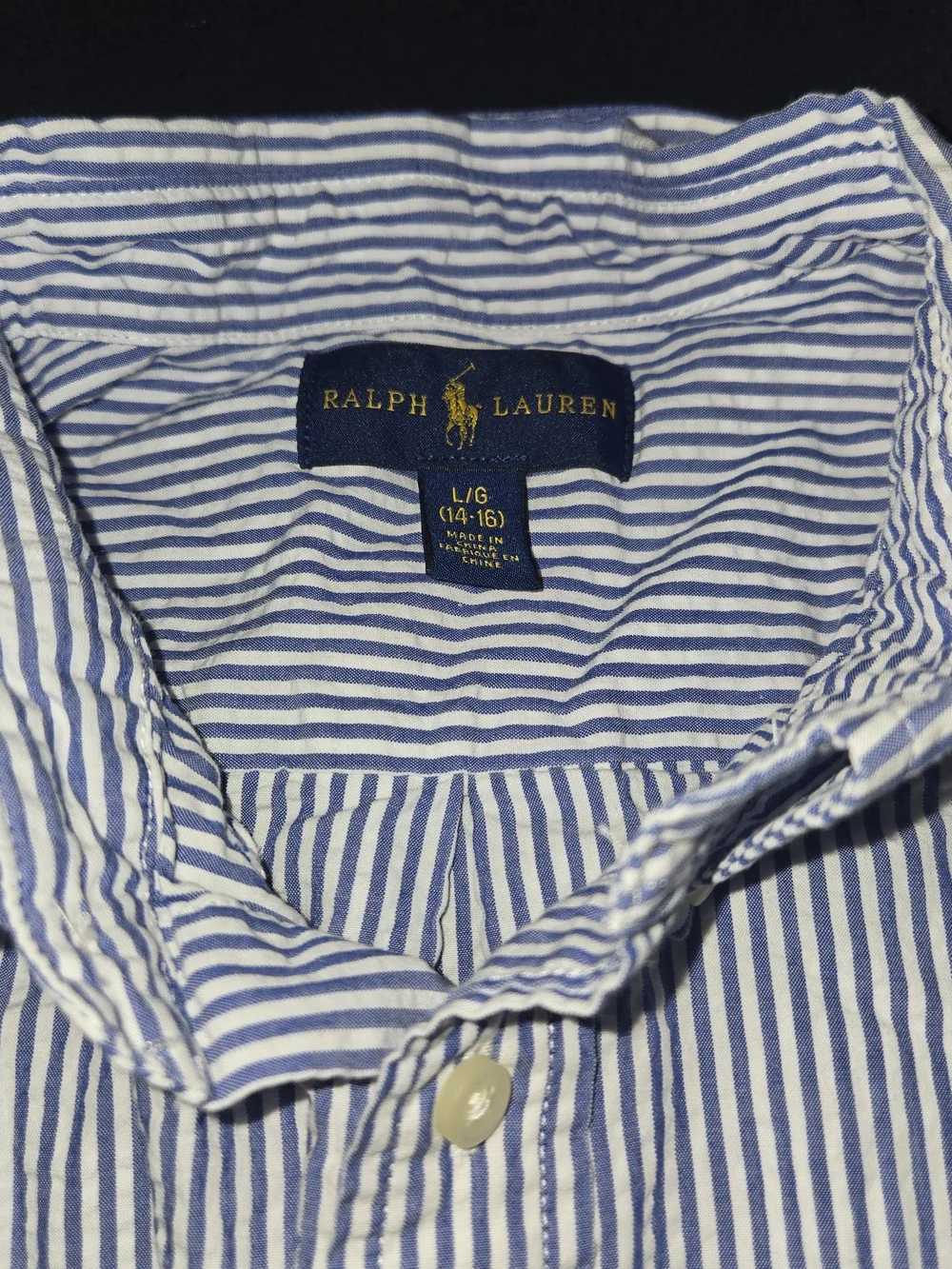 Ralph Lauren Blue and White Striped Casual Button-Down Shirt
